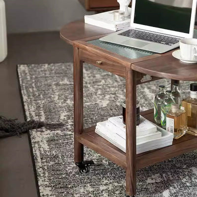 Table d'appoint ovale minimaliste moderne en bois massif, métal et verre avec 1 tiroir pour le salon 