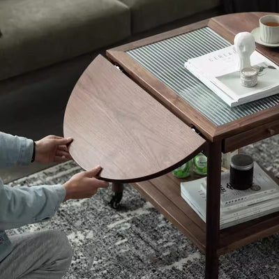 Table d'appoint ovale minimaliste moderne en bois massif, métal et verre avec 1 tiroir pour le salon 