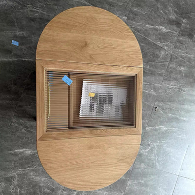 Table d'appoint ovale minimaliste moderne en bois massif, métal et verre avec 1 tiroir pour le salon 