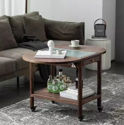 Table d'appoint ovale minimaliste moderne en bois massif, métal et verre avec 1 tiroir pour le salon 