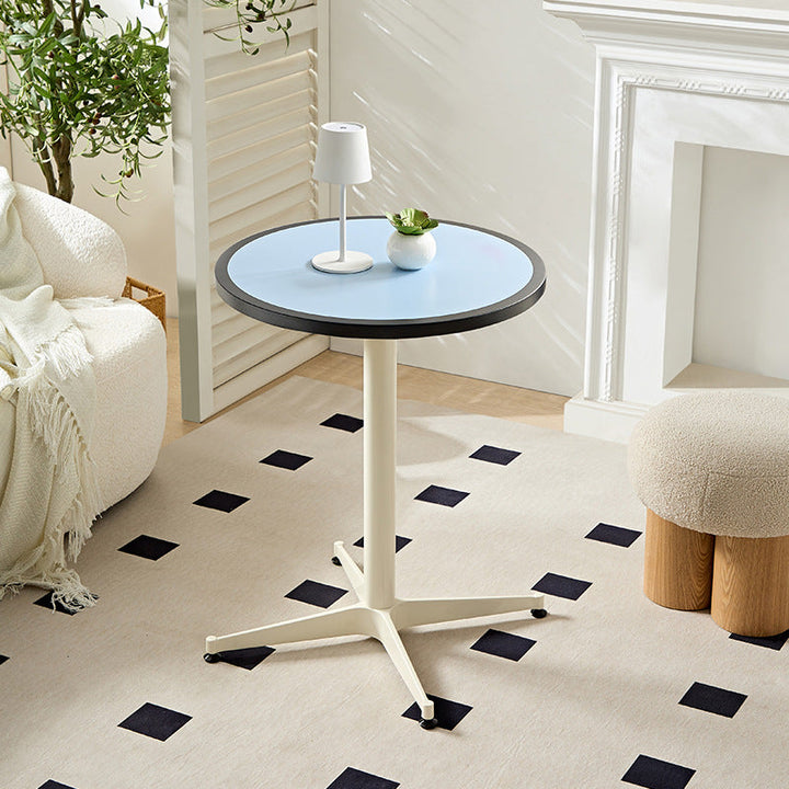 Moderner minimalistischer runder Couchtisch mit Tischplatte aus lackiertem Eisen und MDF, 4-beinig, für das Wohnzimmer 