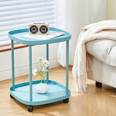 Table d'appoint carrée moderne minimaliste en plastique et acier titane à 2 niveaux pour salon 