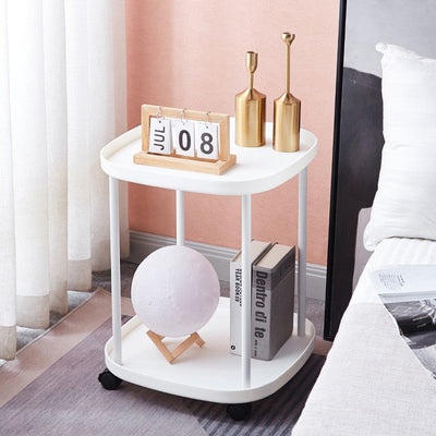 Table d'appoint carrée moderne minimaliste en plastique et acier titane à 2 niveaux pour salon 