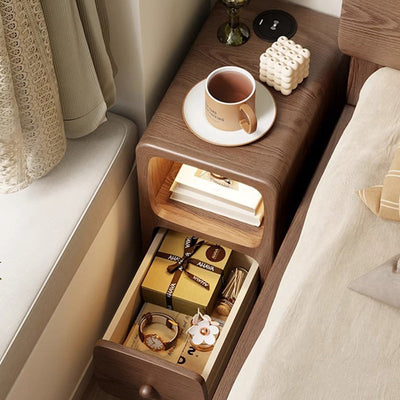 Table de nuit moderne en bois de caoutchouc carré de luxe avec panneau multi-1-tiroir pour chambre à coucher 