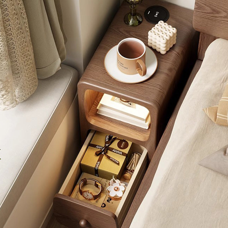Table de nuit moderne en bois de caoutchouc carré de luxe avec panneau multi-1-tiroir pour chambre à coucher 