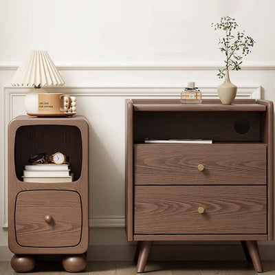 Table de nuit moderne en bois de caoutchouc carré de luxe avec panneau multi-1-tiroir pour chambre à coucher 