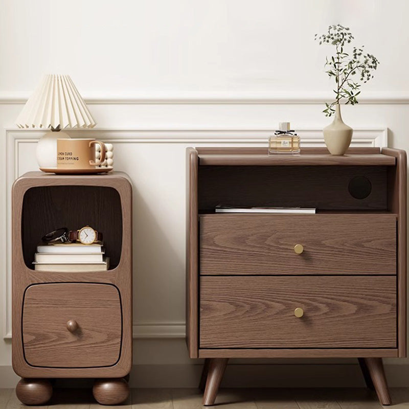 Table de nuit moderne en bois de caoutchouc carré de luxe avec panneau multi-1-tiroir pour chambre à coucher 