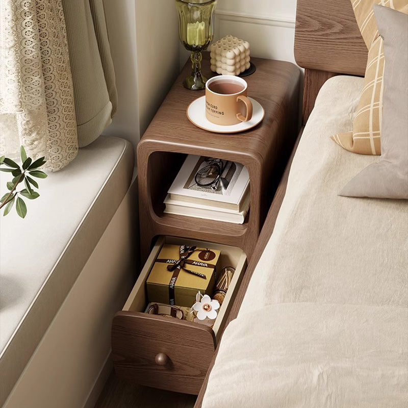 Table de nuit moderne en bois de caoutchouc carré de luxe avec panneau multi-1-tiroir pour chambre à coucher 
