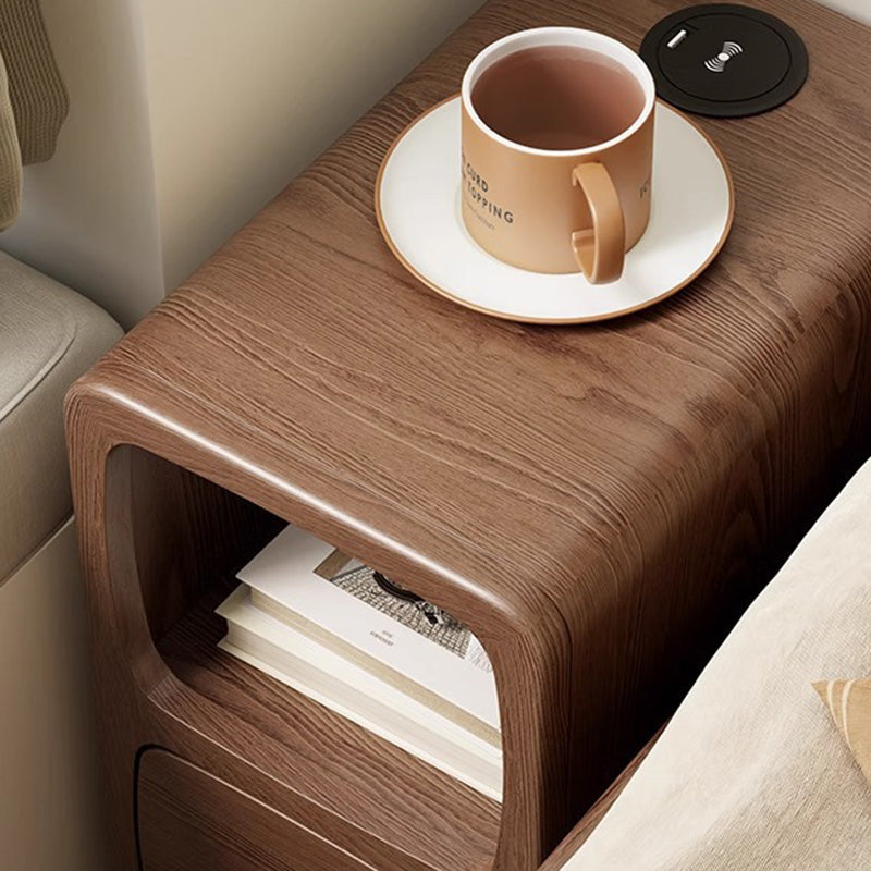 Table de nuit moderne en bois de caoutchouc carré de luxe avec panneau multi-1-tiroir pour chambre à coucher 