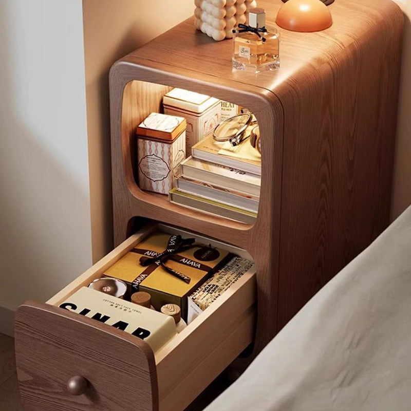 Table de nuit moderne en bois de caoutchouc carré de luxe avec panneau multi-1-tiroir pour chambre à coucher 