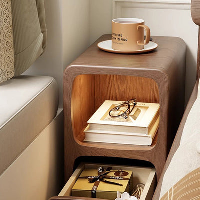 Table de nuit moderne en bois de caoutchouc carré de luxe avec panneau multi-1-tiroir pour chambre à coucher 