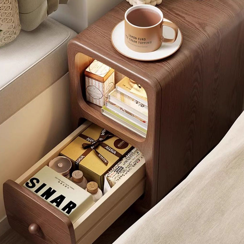 Table de nuit moderne en bois de caoutchouc carré de luxe avec panneau multi-1-tiroir pour chambre à coucher 