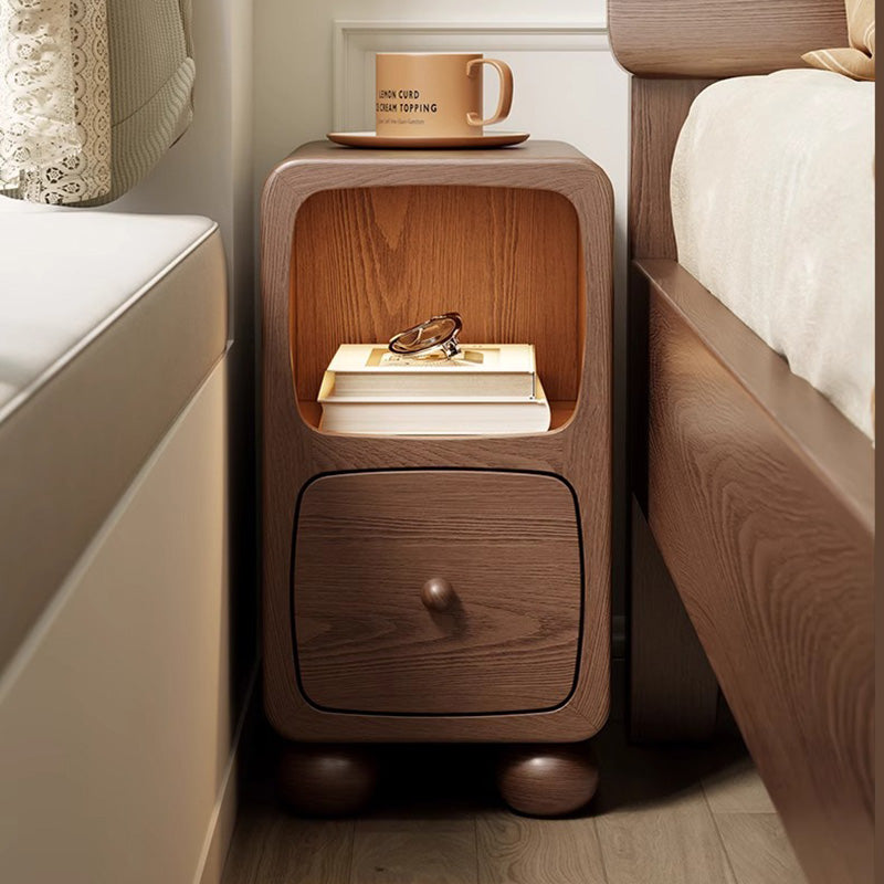 Table de nuit moderne en bois de caoutchouc carré de luxe avec panneau multi-1-tiroir pour chambre à coucher 