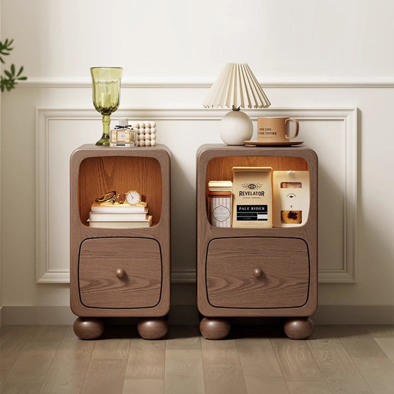 Table de nuit moderne en bois de caoutchouc carré de luxe avec panneau multi-1-tiroir pour chambre à coucher 