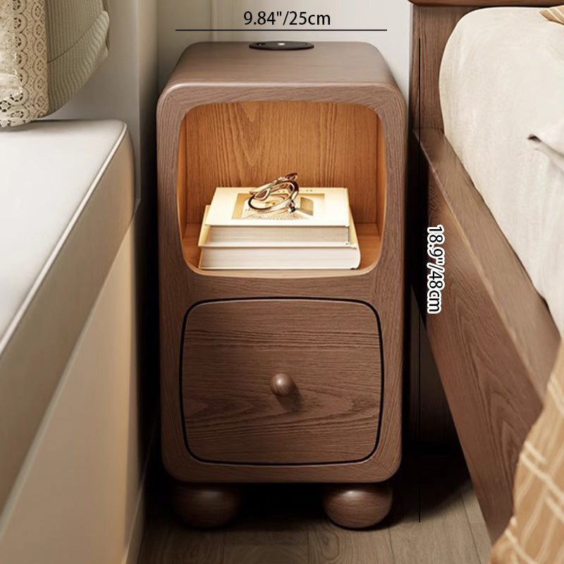 Table de nuit moderne en bois de caoutchouc carré de luxe avec panneau multi-1-tiroir pour chambre à coucher 
