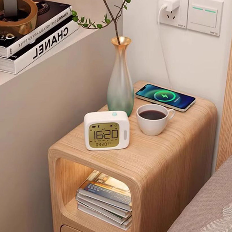 Table de nuit moderne en bois de caoutchouc carré de luxe avec panneau multi-1-tiroir pour chambre à coucher 