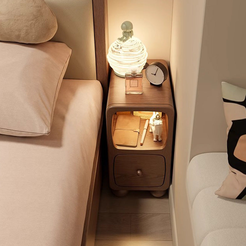 Table de nuit moderne en bois de caoutchouc carré de luxe avec panneau multi-1-tiroir pour chambre à coucher 
