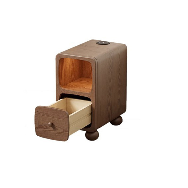 Table de nuit moderne en bois de caoutchouc carré de luxe avec panneau multi-1-tiroir pour chambre à coucher 