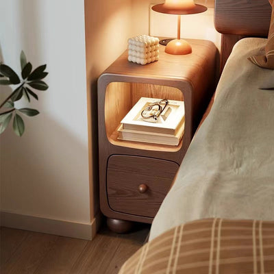 Table de nuit moderne en bois de caoutchouc carré de luxe avec panneau multi-1-tiroir pour chambre à coucher 