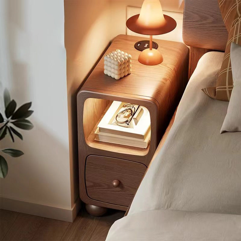 Table de nuit moderne en bois de caoutchouc carré de luxe avec panneau multi-1-tiroir pour chambre à coucher 