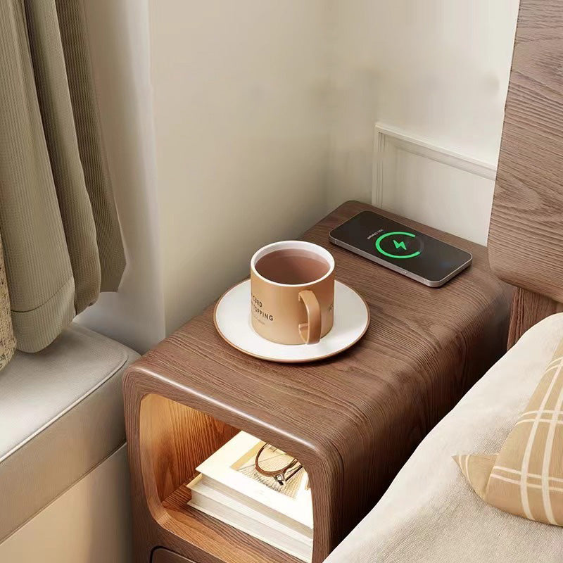 Table de nuit moderne en bois de caoutchouc carré de luxe avec panneau multi-1-tiroir pour chambre à coucher 