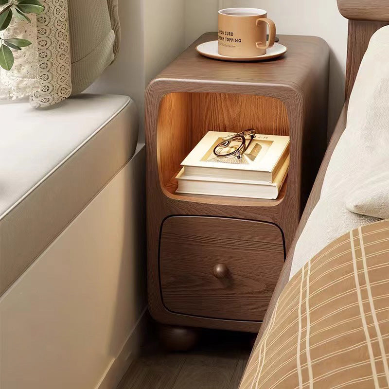 Table de nuit moderne en bois de caoutchouc carré de luxe avec panneau multi-1-tiroir pour chambre à coucher 