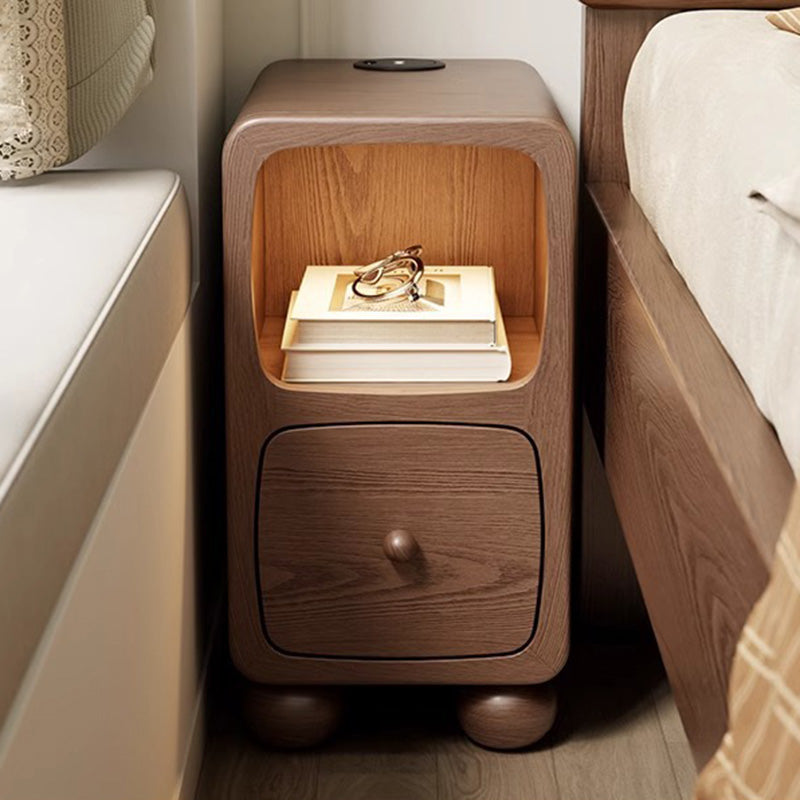 Table de nuit moderne en bois de caoutchouc carré de luxe avec panneau multi-1-tiroir pour chambre à coucher 