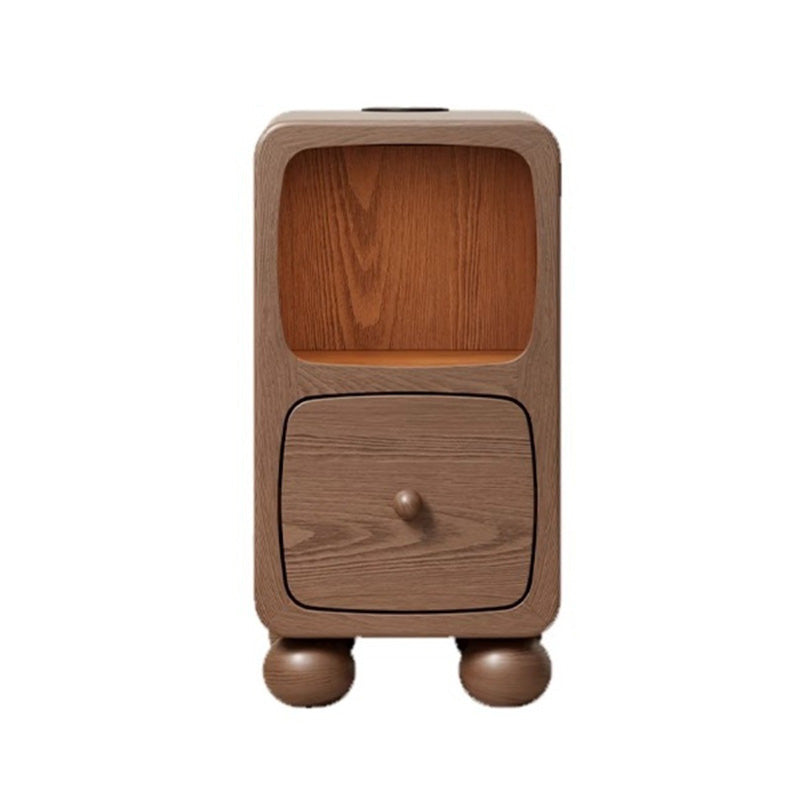 Table de nuit moderne en bois de caoutchouc carré de luxe avec panneau multi-1-tiroir pour chambre à coucher 