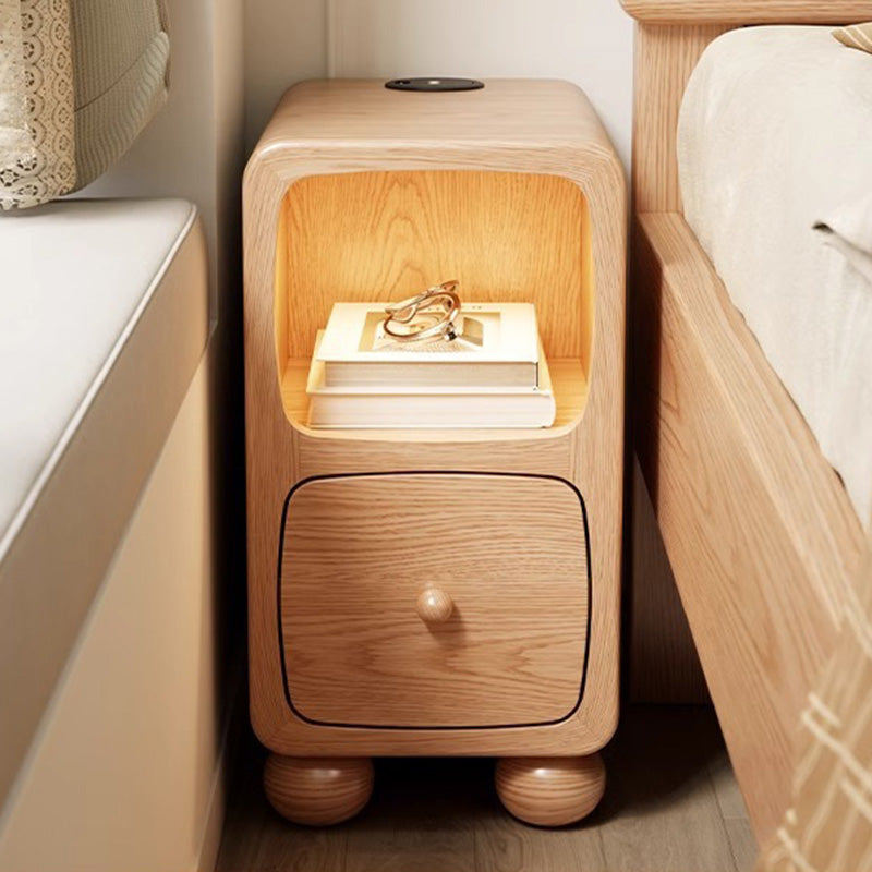 Table de nuit moderne en bois de caoutchouc carré de luxe avec panneau multi-1-tiroir pour chambre à coucher 