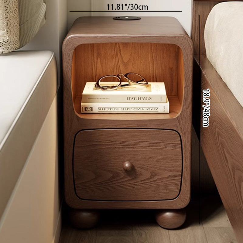 Table de nuit moderne en bois de caoutchouc carré de luxe avec panneau multi-1-tiroir pour chambre à coucher 