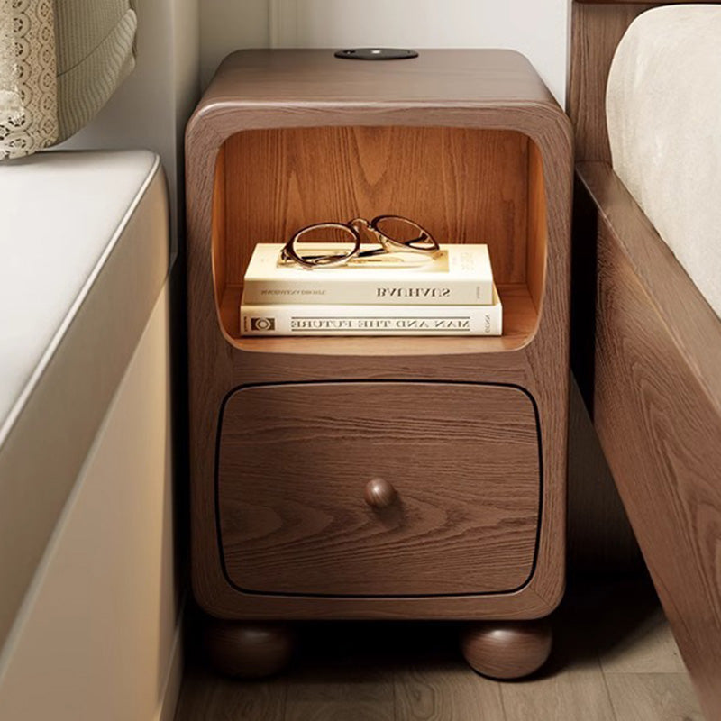 Table de nuit moderne en bois de caoutchouc carré de luxe avec panneau multi-1-tiroir pour chambre à coucher 