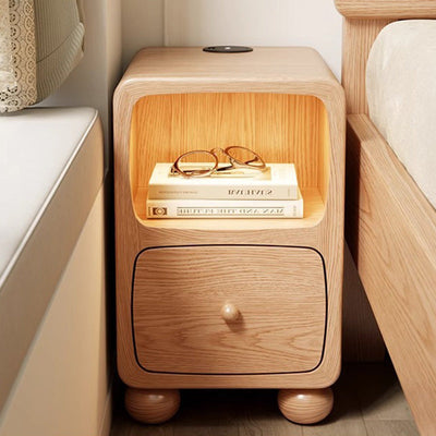 Table de nuit moderne en bois de caoutchouc carré de luxe avec panneau multi-1-tiroir pour chambre à coucher 