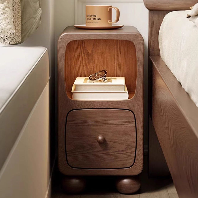 Table de nuit moderne en bois de caoutchouc carré de luxe avec panneau multi-1-tiroir pour chambre à coucher 