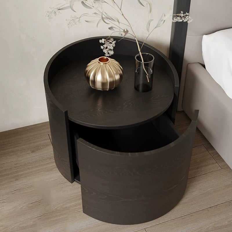 Table de chevet moderne minimaliste cylindre en bois massif avec panneau haute densité 1 tiroir pour chambre 
