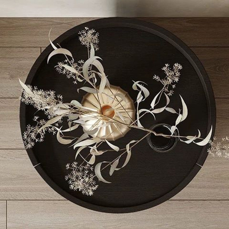 طاولة جانبية أسطوانية حديثة بأقل تصميم من الخشب الصلب مع لوحة عالية الكثافة ودرج واحد لغرفة النوم 