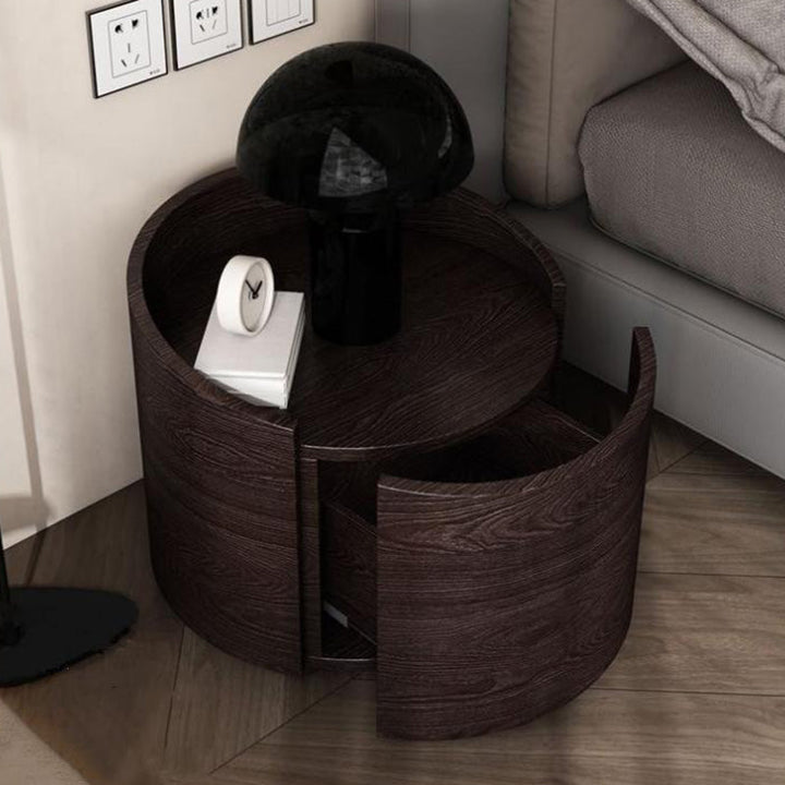 Table de chevet moderne minimaliste cylindre en bois massif avec panneau haute densité 1 tiroir pour chambre 