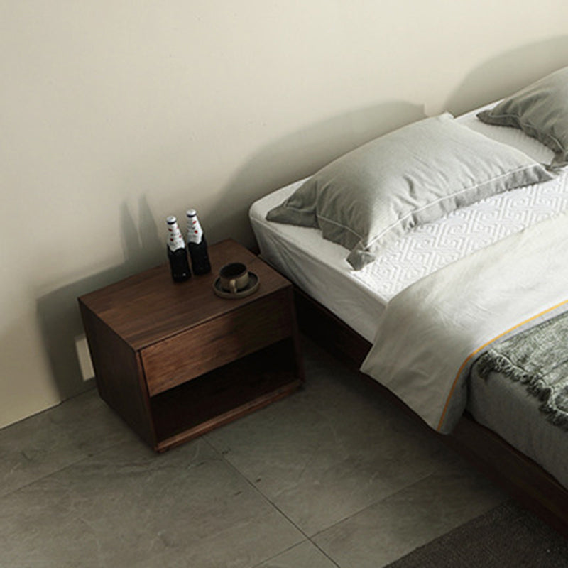 Modern Luxury Rectangular Black Walnut Paulownia Wood Nightstand 1-Drawer For Bedroom
