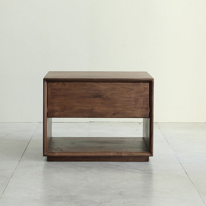 Modern Luxury Rectangular Black Walnut Paulownia Wood Nightstand 1-Drawer For Bedroom
