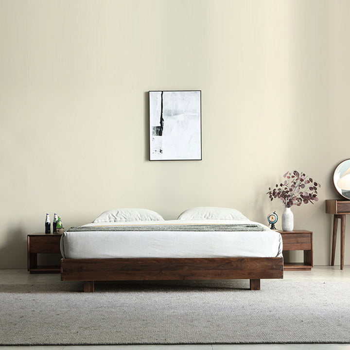 Modern Luxury Rectangular Black Walnut Paulownia Wood Nightstand 1-Drawer For Bedroom