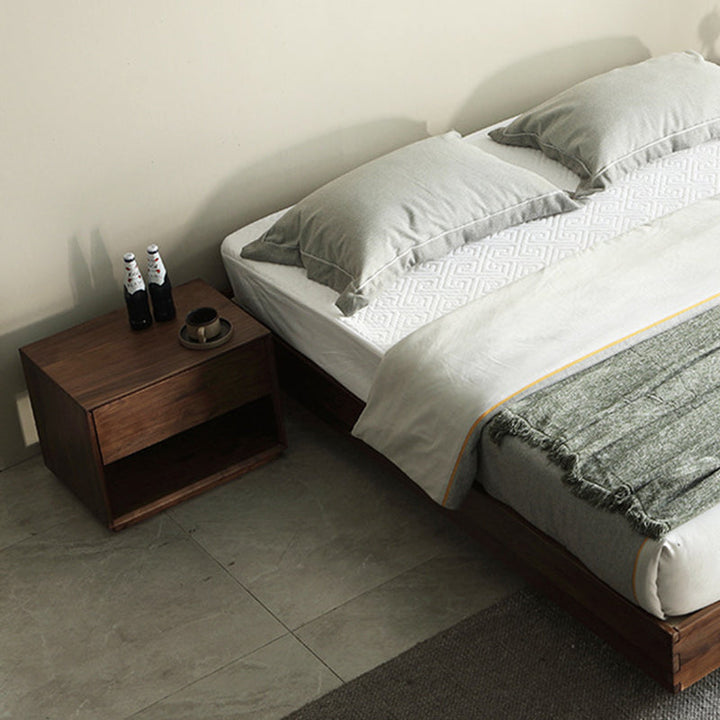 Modern Luxury Rectangular Black Walnut Paulownia Wood Nightstand 1-Drawer For Bedroom