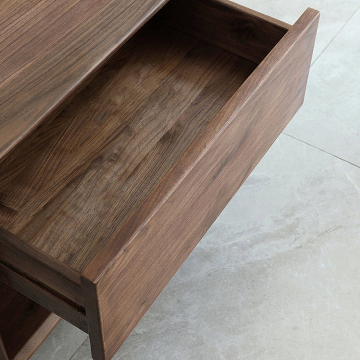 Modern Luxury Rectangular Black Walnut Paulownia Wood Nightstand 1-Drawer For Bedroom