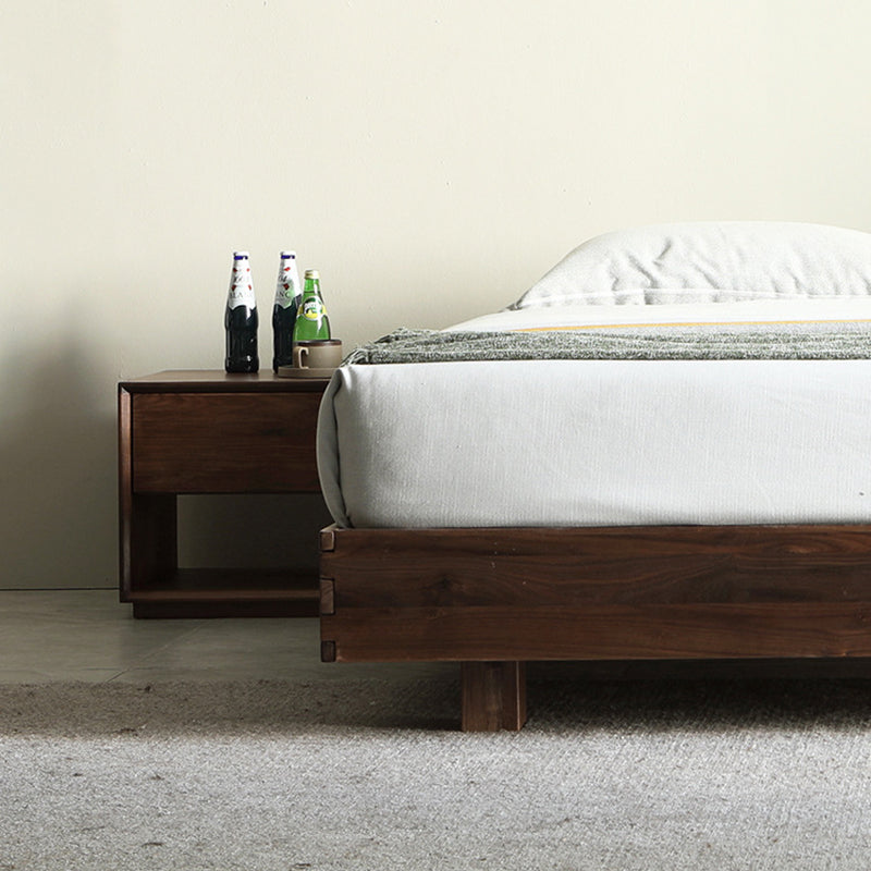 Modern Luxury Rectangular Black Walnut Paulownia Wood Nightstand 1-Drawer For Bedroom