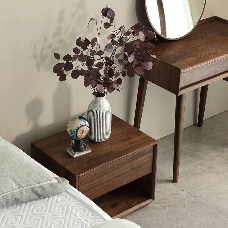 Modern Luxury Rectangular Black Walnut Paulownia Wood Nightstand 1-Drawer For Bedroom