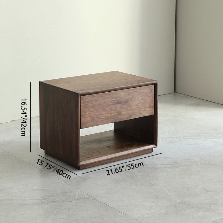 Modern Luxury Rectangular Black Walnut Paulownia Wood Nightstand 1-Drawer For Bedroom