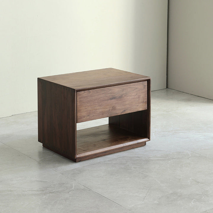 Modern Luxury Rectangular Black Walnut Paulownia Wood Nightstand 1-Drawer For Bedroom