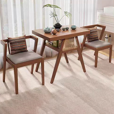 Contemporary Scandinavian Rectangular Tabletop Rubberwood Faux Rattan Coffee Table 1-Shelf For Living Room