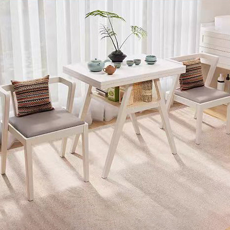 Contemporary Scandinavian Rectangular Tabletop Rubberwood Faux Rattan Coffee Table 1-Shelf For Living Room