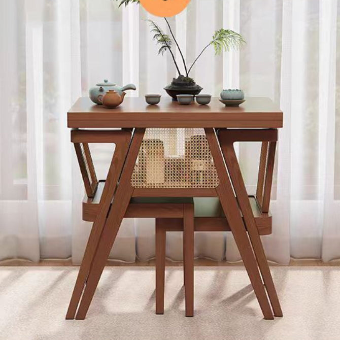 Contemporary Scandinavian Rectangular Tabletop Rubberwood Faux Rattan Coffee Table 1-Shelf For Living Room