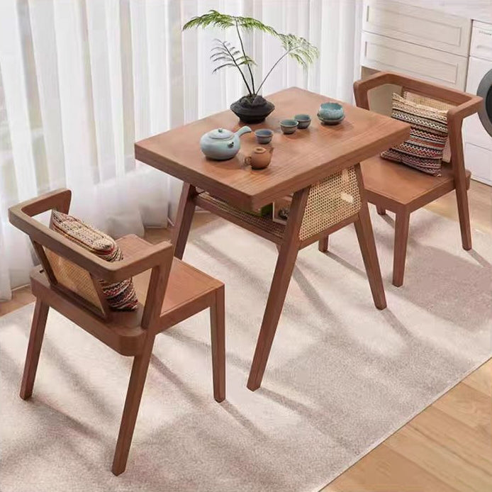 Contemporary Scandinavian Rectangular Tabletop Rubberwood Faux Rattan Coffee Table 1-Shelf For Living Room
