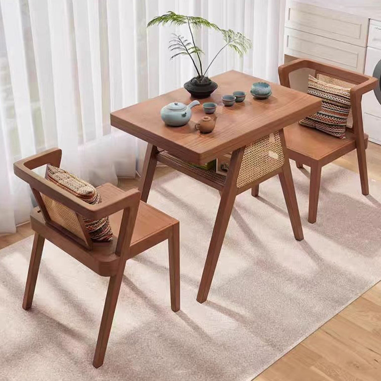 Contemporary Scandinavian Rectangular Tabletop Rubberwood Faux Rattan Coffee Table 1-Shelf For Living Room